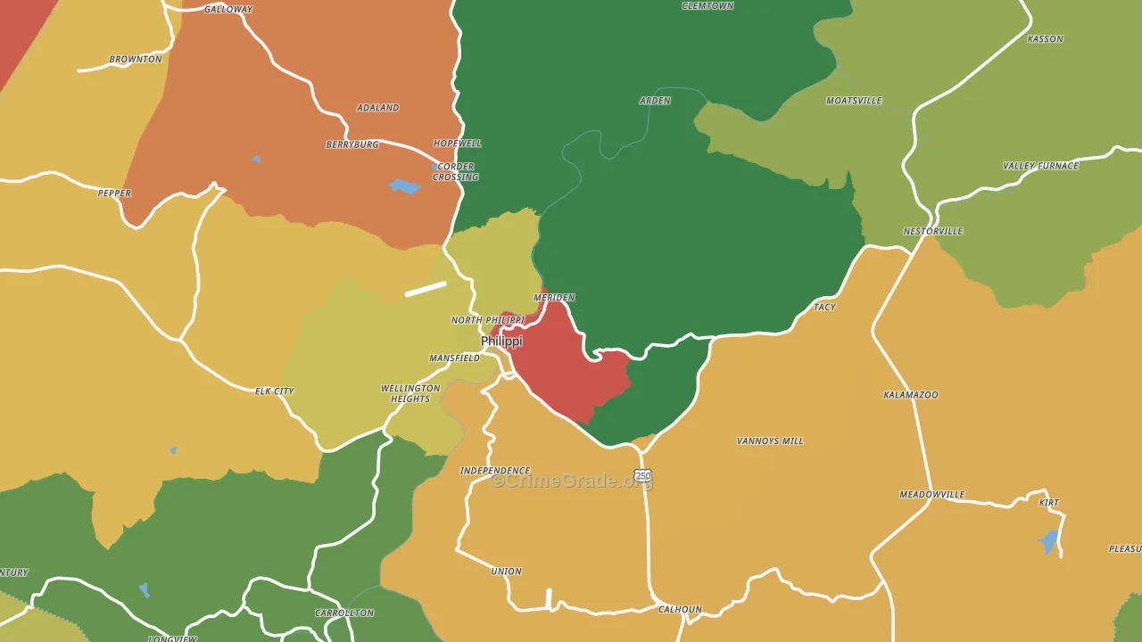 Stringtown, WV Map of Burglary Rates