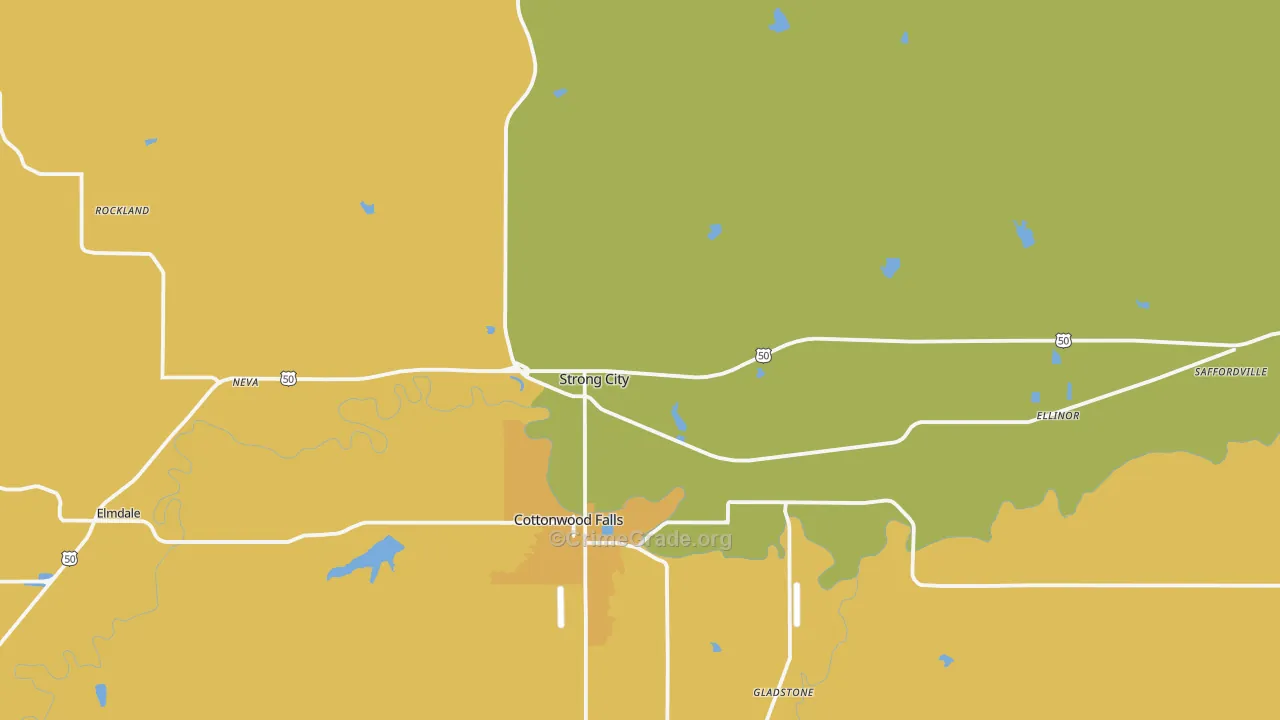 Strong City, KS Map of Burglary Rates