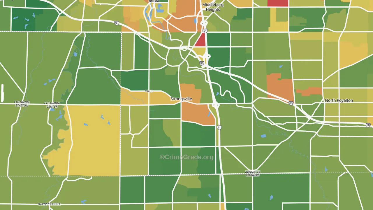Strongsville, OH Map of Burglary Rates