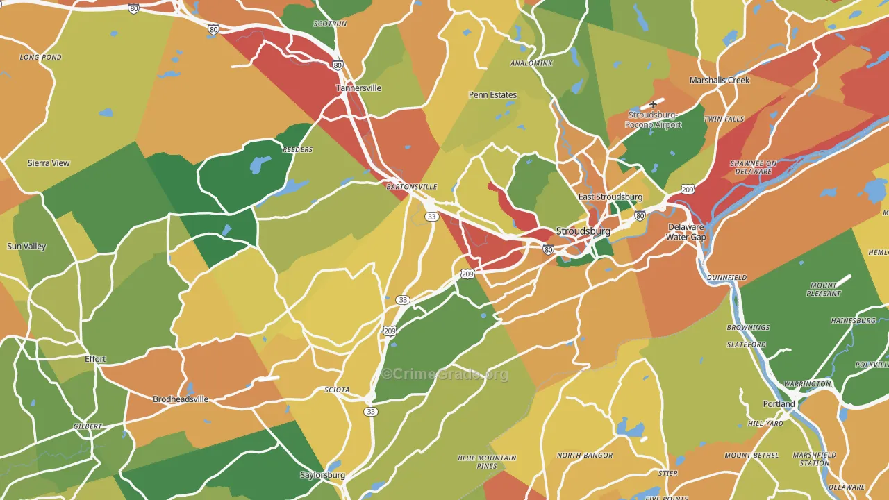 Stroudsburg, PA Map of Burglary Rates