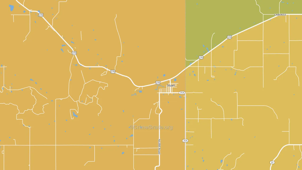 Stuart, OK Map of Burglary Rates