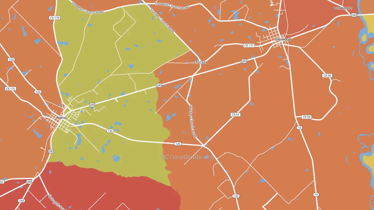 Stuckey, GA Map of Burglary Rates