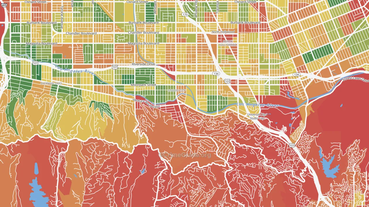 Studio City, CA Map of Burglary Rates