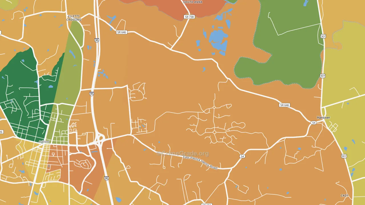 Studley, VA Map of Burglary Rates
