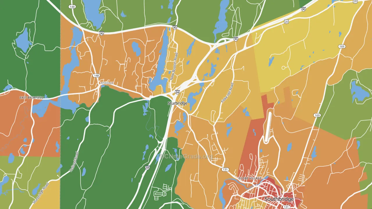 Sturbridge, MA Map of Burglary Rates