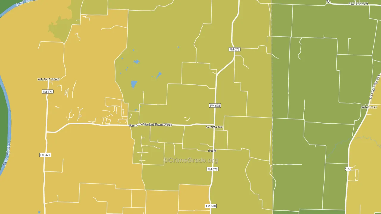 Sturgeon, TX Map of Burglary Rates