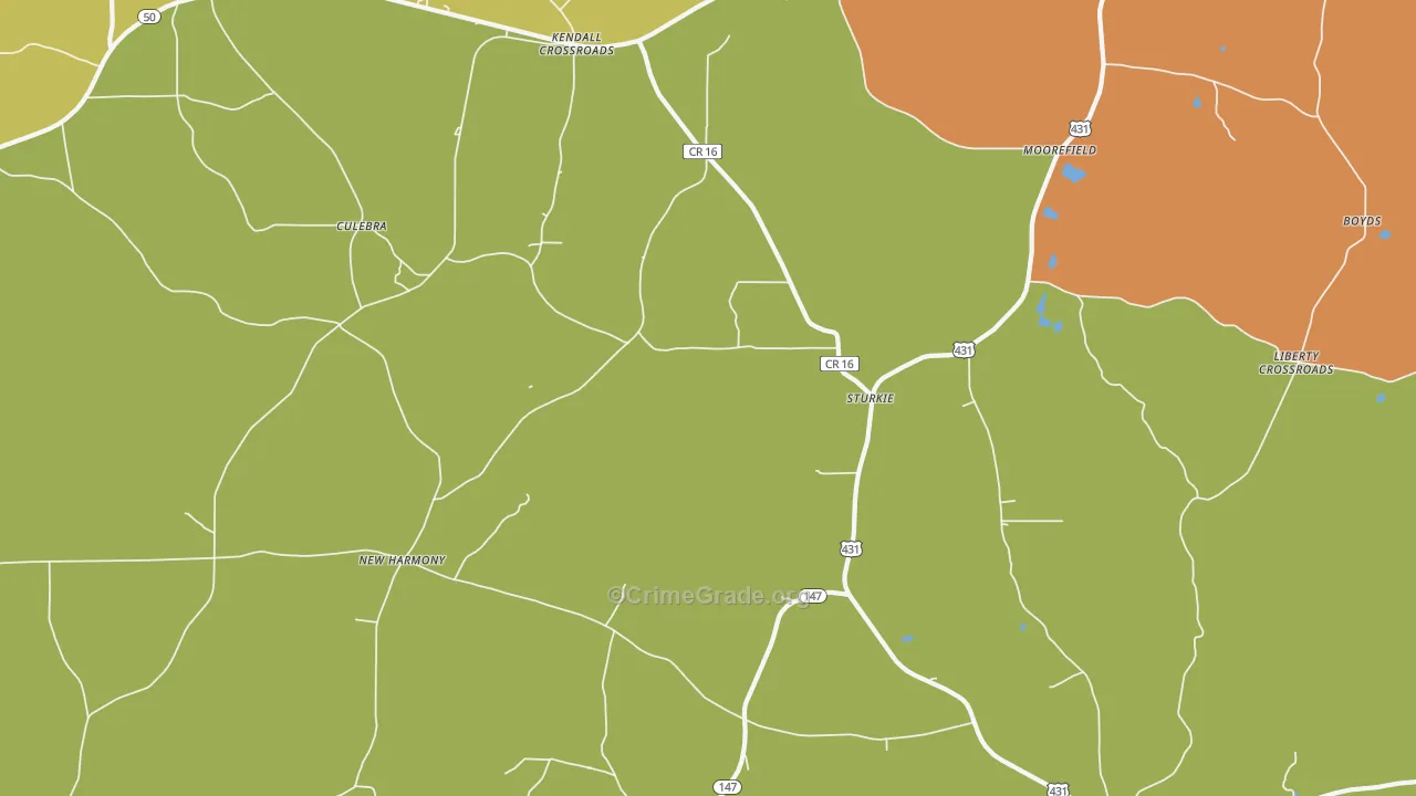 Sturkie, AL Map of Burglary Rates