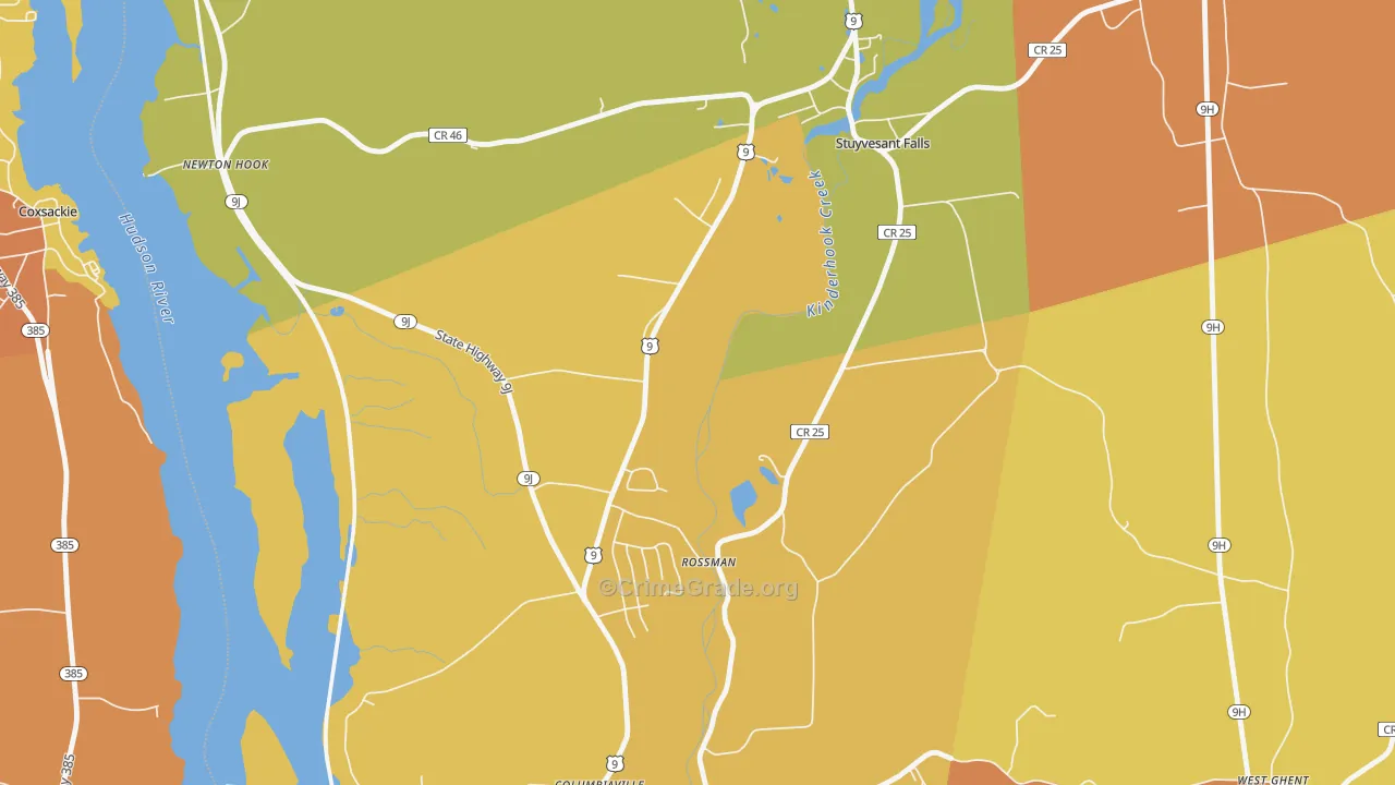 Stuyvesant Falls, NY Map of Burglary Rates