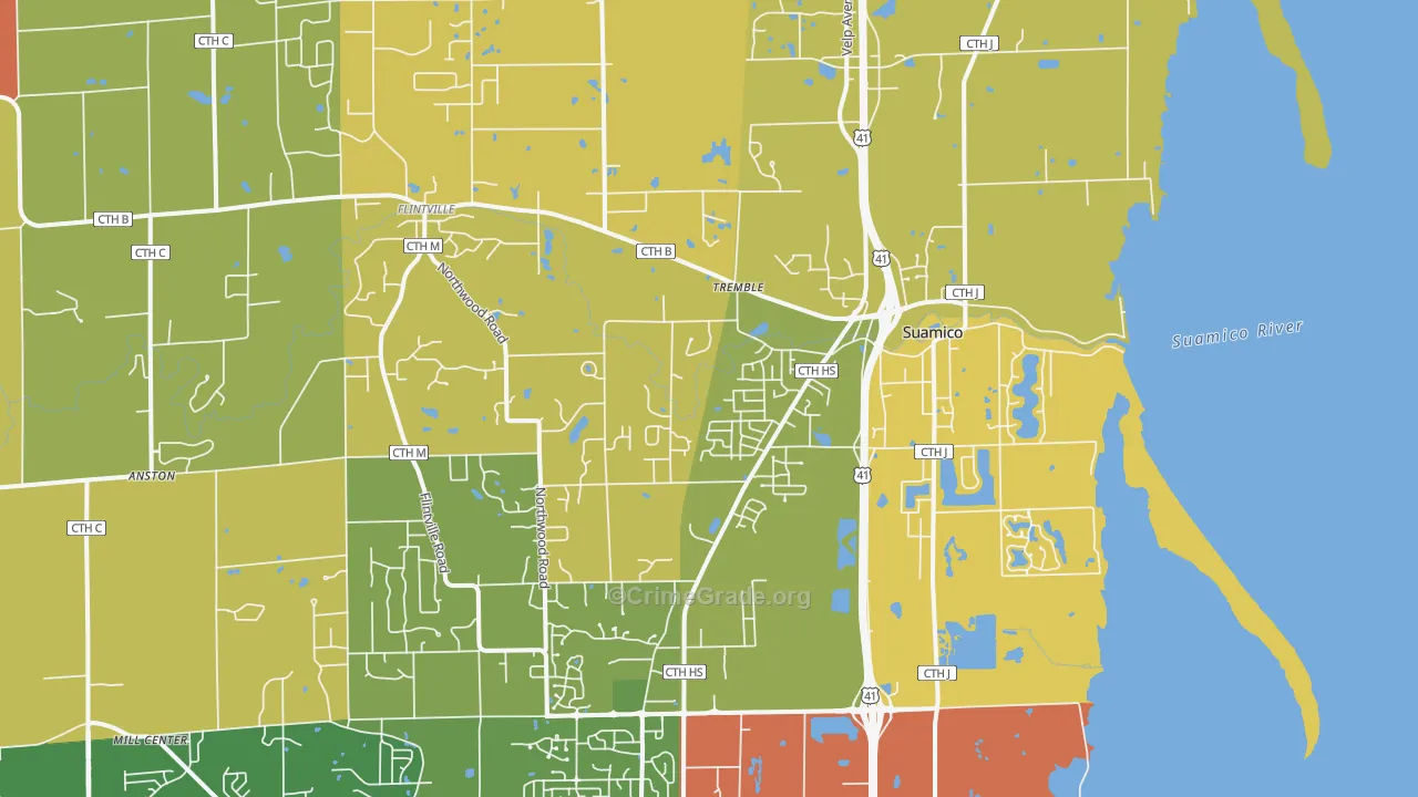 Suamico, WI Map of Burglary Rates