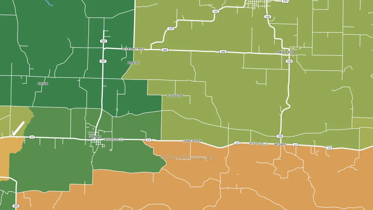 Subiaco, AR Map of Burglary Rates
