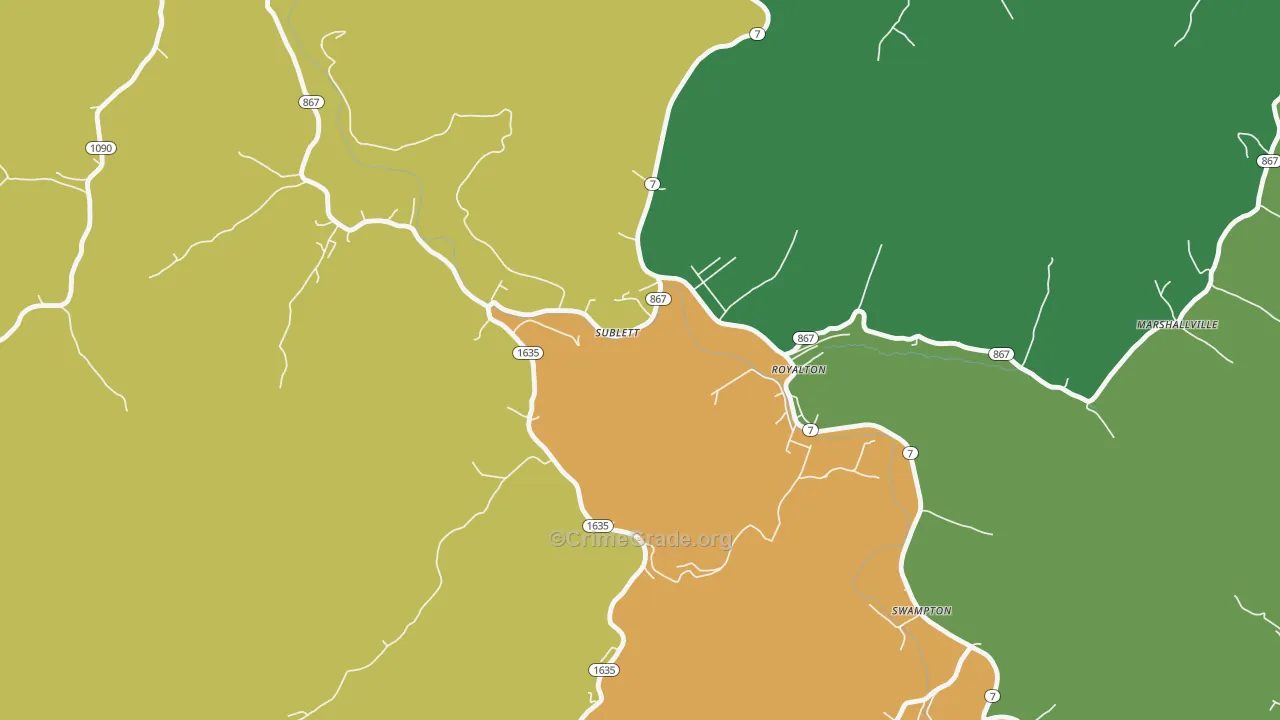 Sublett, KY Map of Burglary Rates