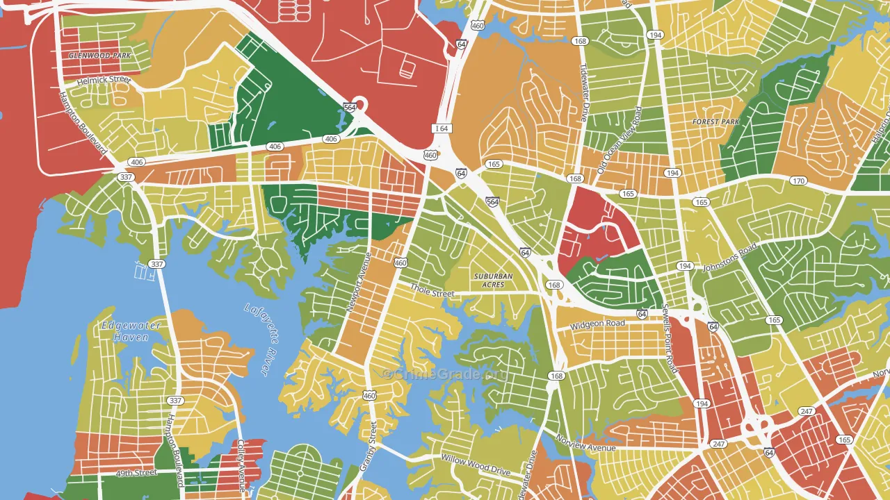 Suburban Acres, Norfolk, VA Map of Burglary Rates