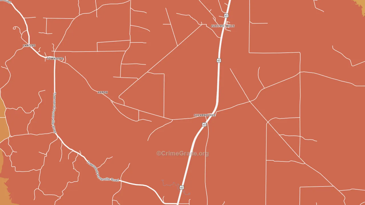 Sucarnoochee, MS Map of Burglary Rates