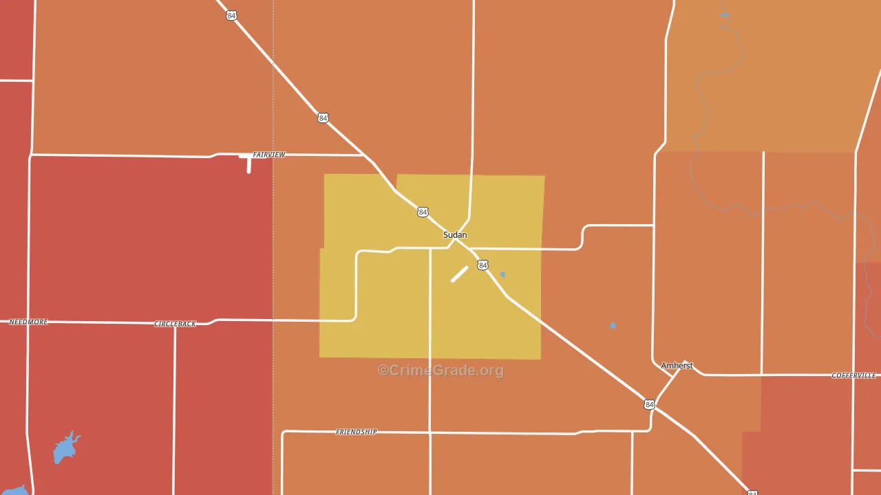 Sudan, TX Map of Burglary Rates