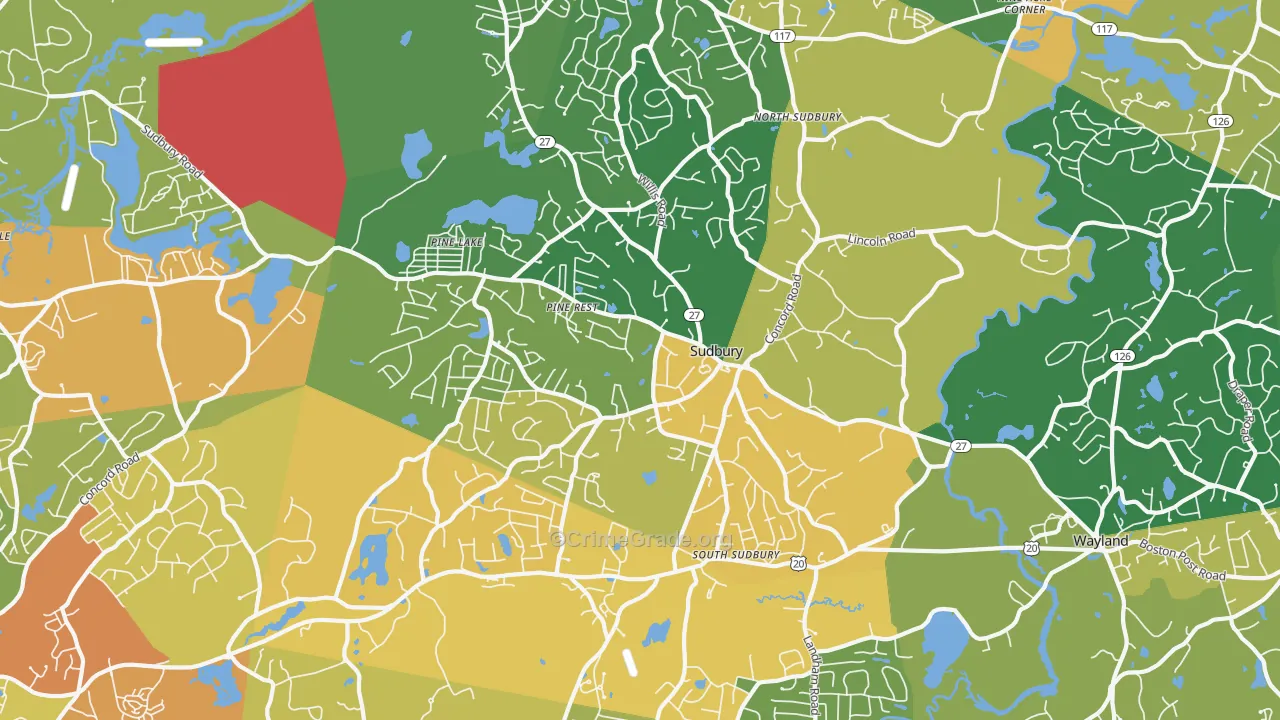 Sudbury, MA Map of Burglary Rates
