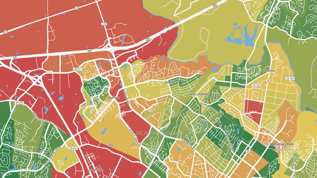 Sudley, VA Map of Burglary Rates