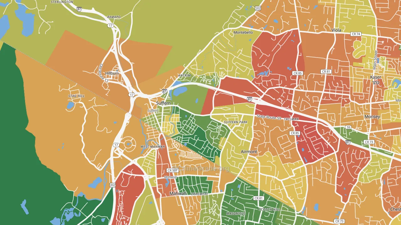 Suffern, NY Map of Burglary Rates