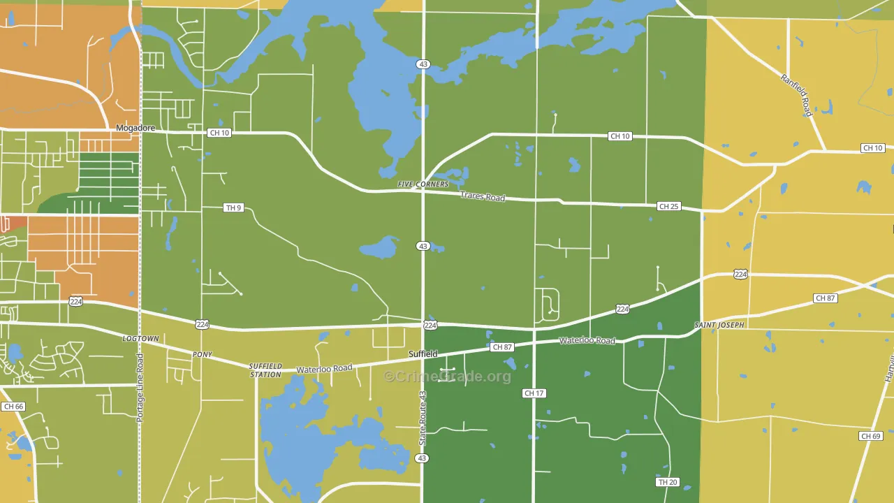 Suffield, OH Map of Burglary Rates