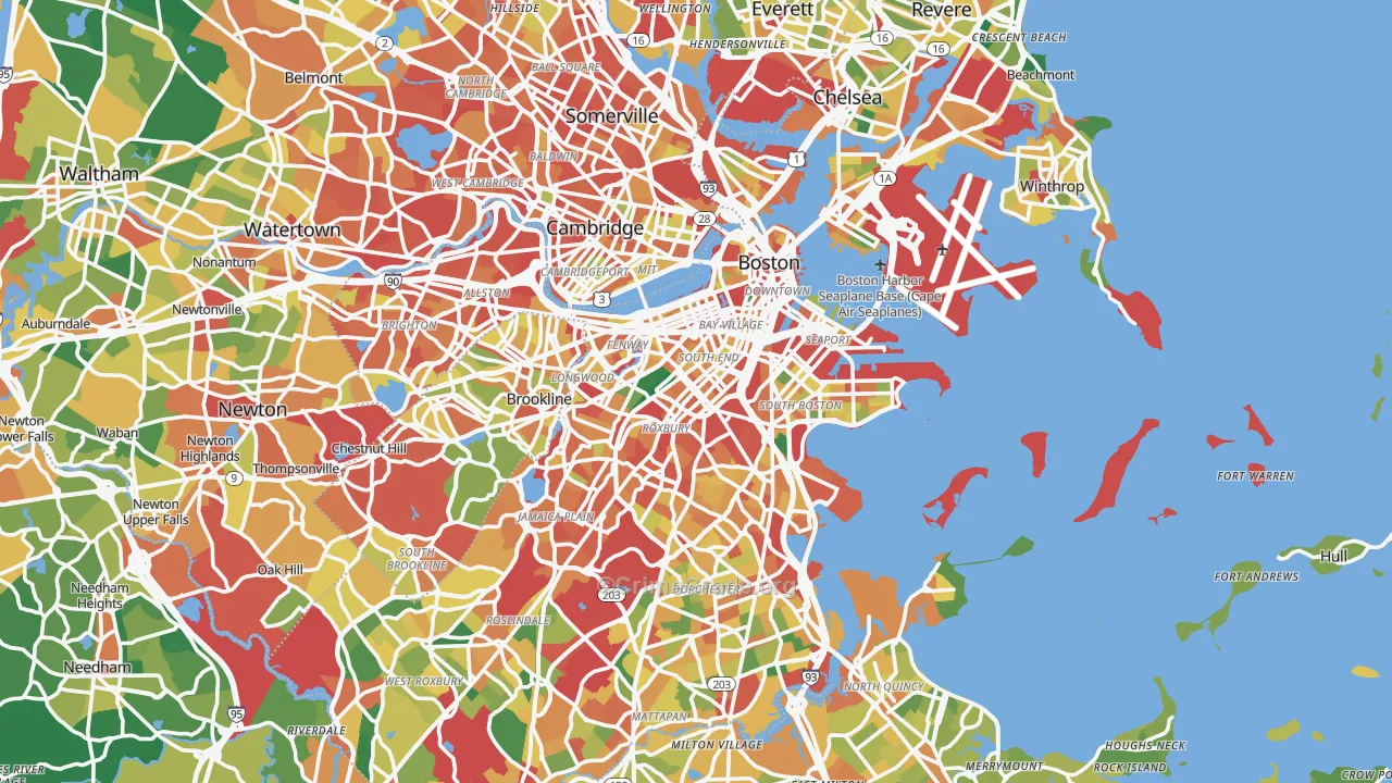 Suffolk County, MA Map of Burglary Rates
