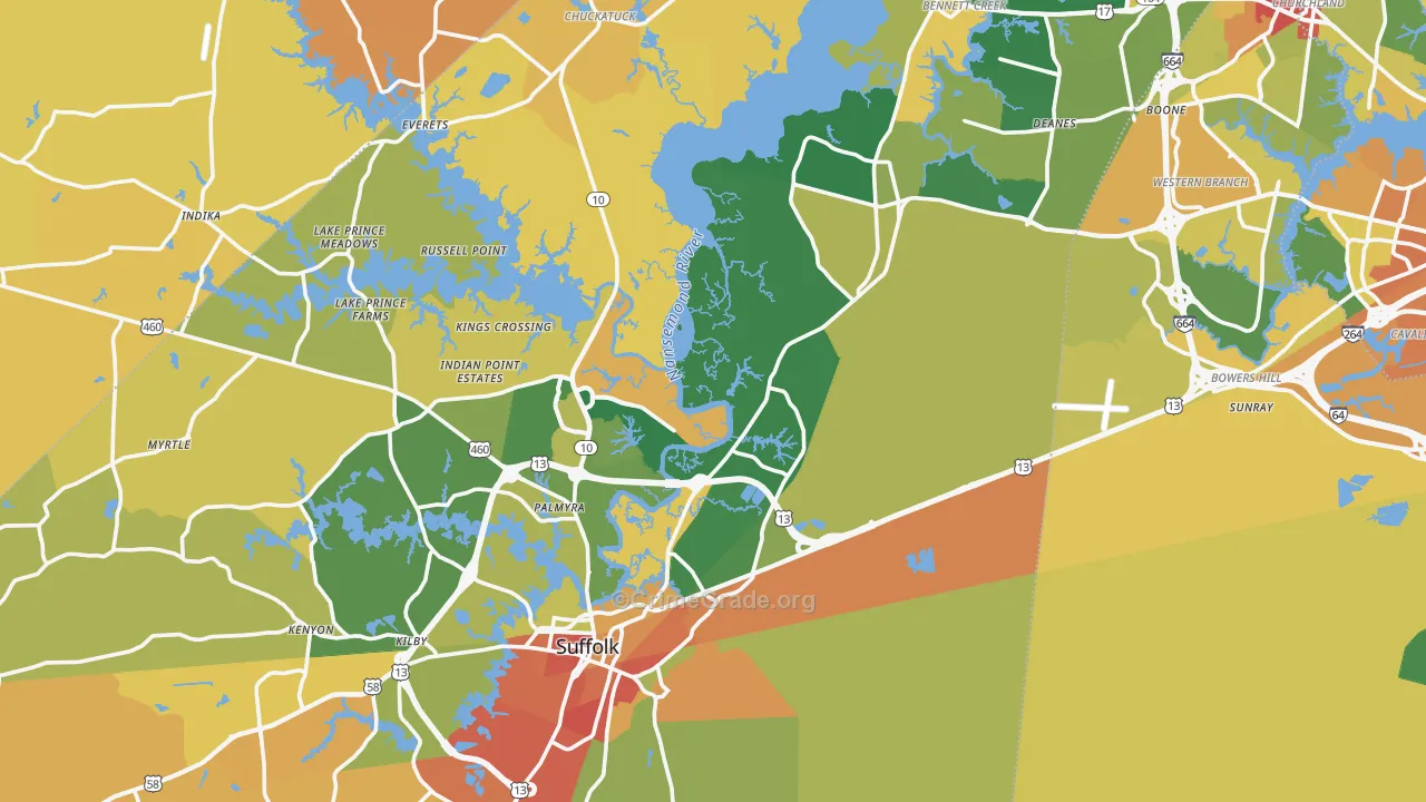 Suffolk, VA Map of Burglary Rates