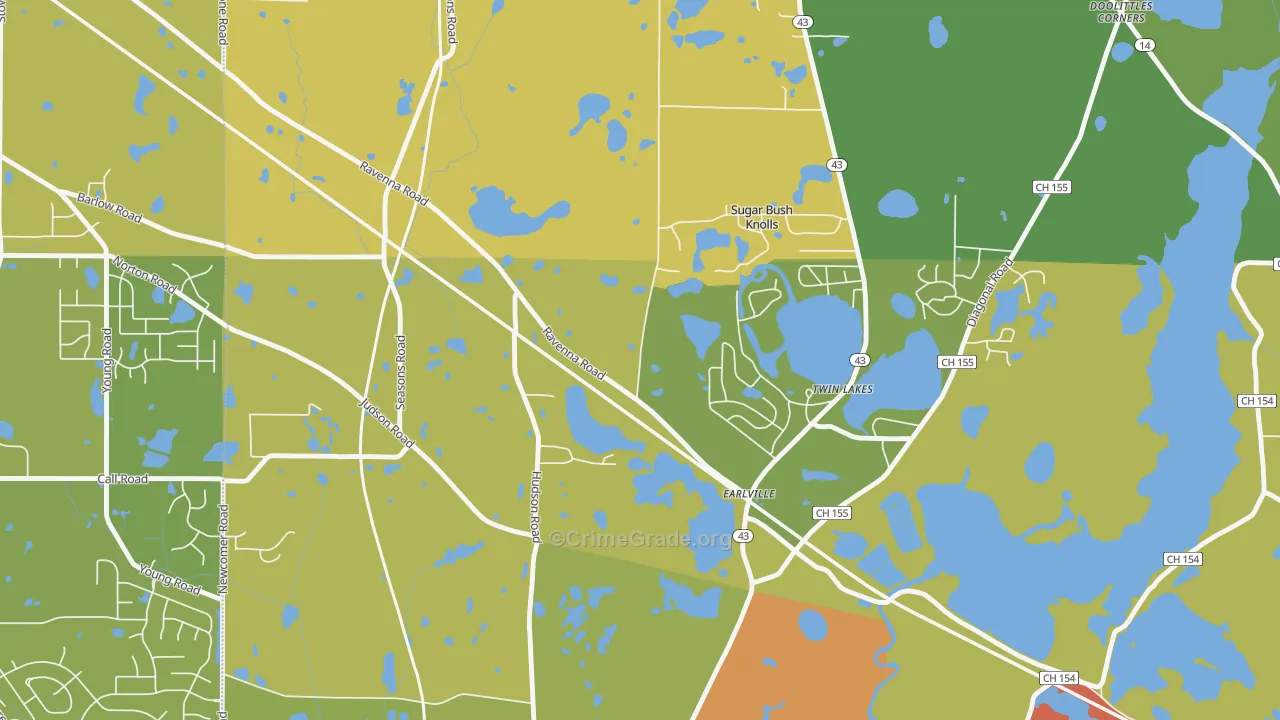 Sugar Bush Knolls, OH Map of Burglary Rates