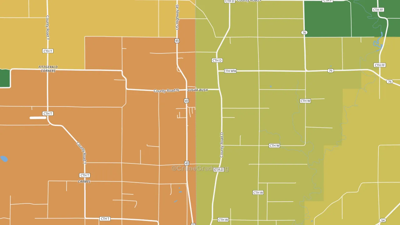 Sugar Bush, WI Map of Burglary Rates