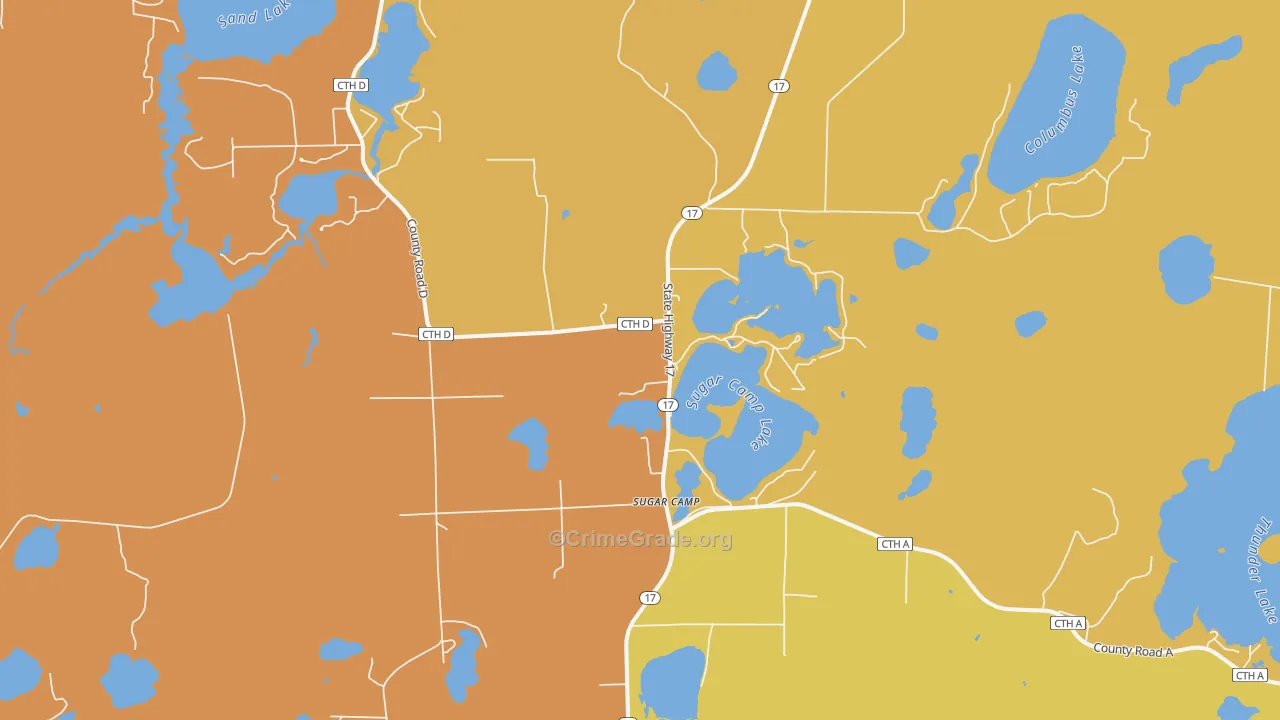 Sugar Camp, WI Map of Burglary Rates