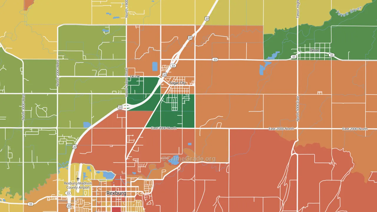 Sugar City, ID Map of Burglary Rates