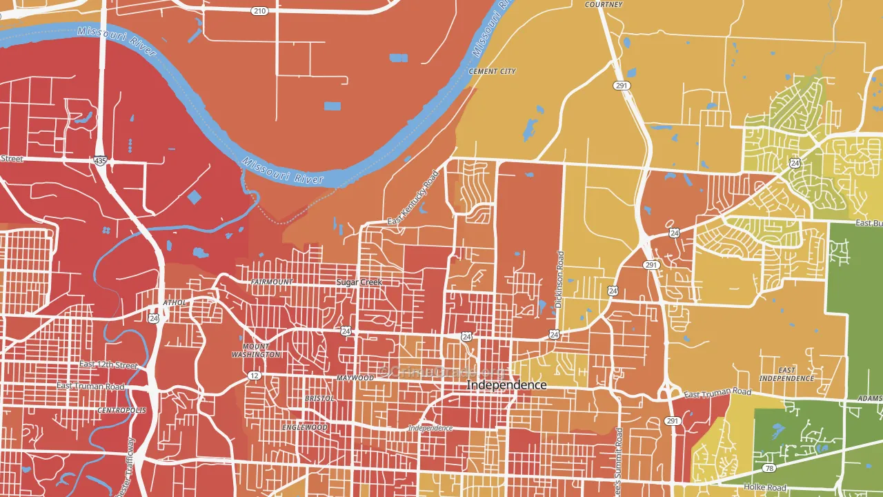 Sugar Creek, MO Map of Burglary Rates