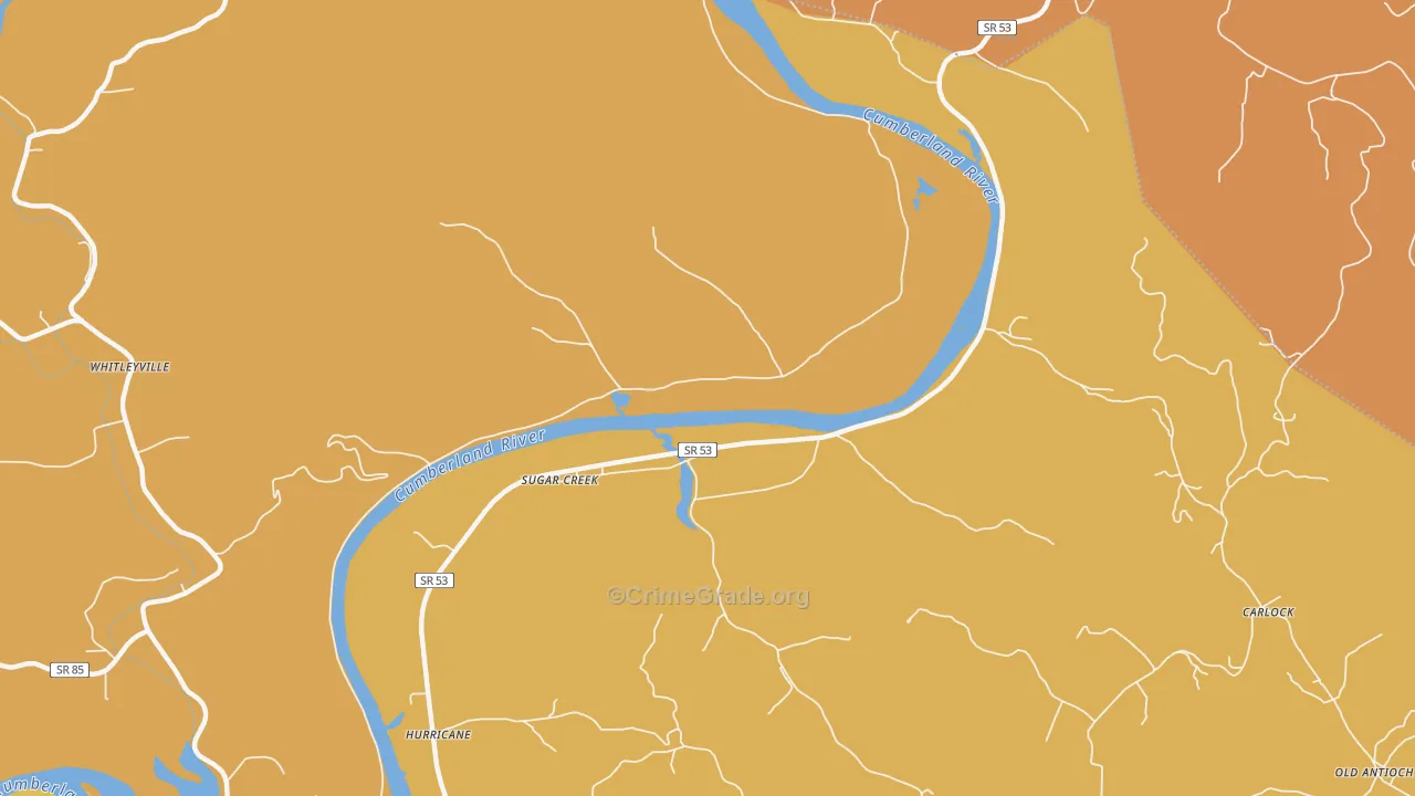 Sugar Creek, TN Map of Burglary Rates