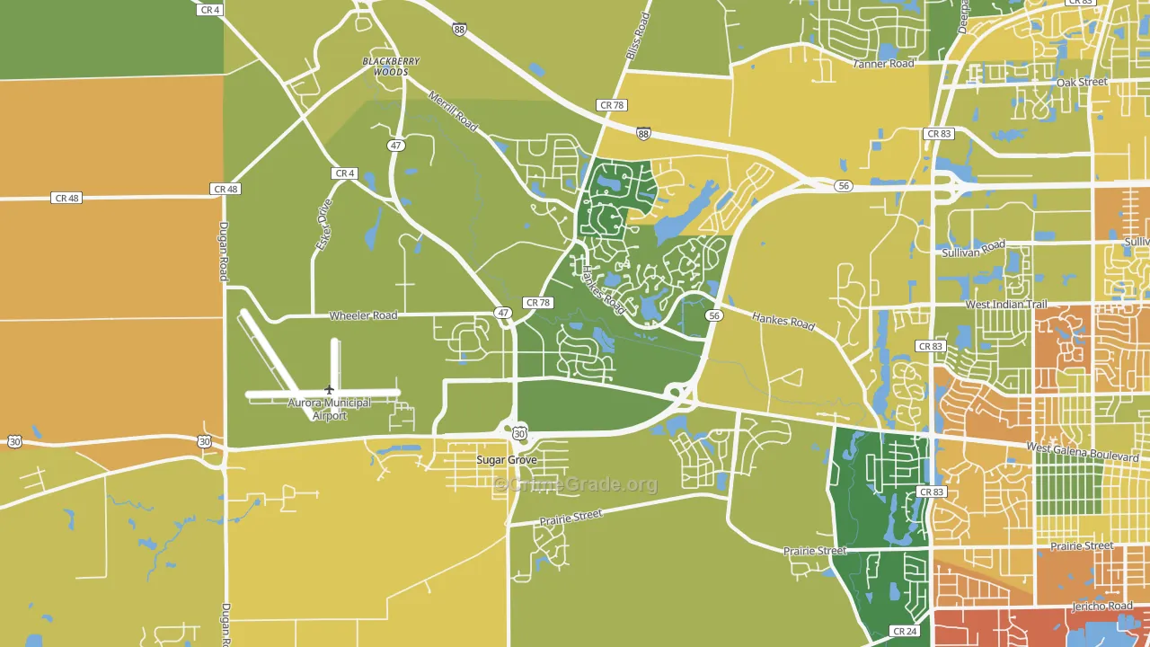 Sugar Grove, IL Map of Burglary Rates