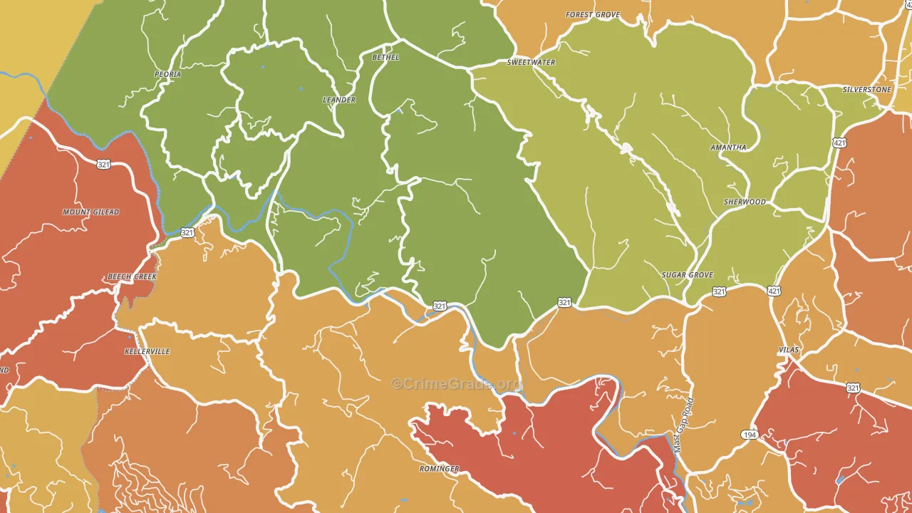 Sugar Grove, NC Map of Burglary Rates