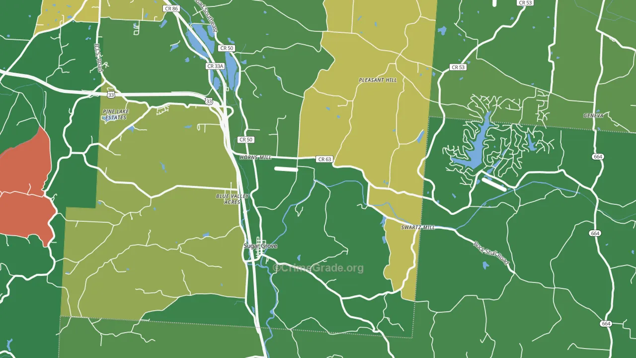 Sugar Grove, OH Map of Burglary Rates
