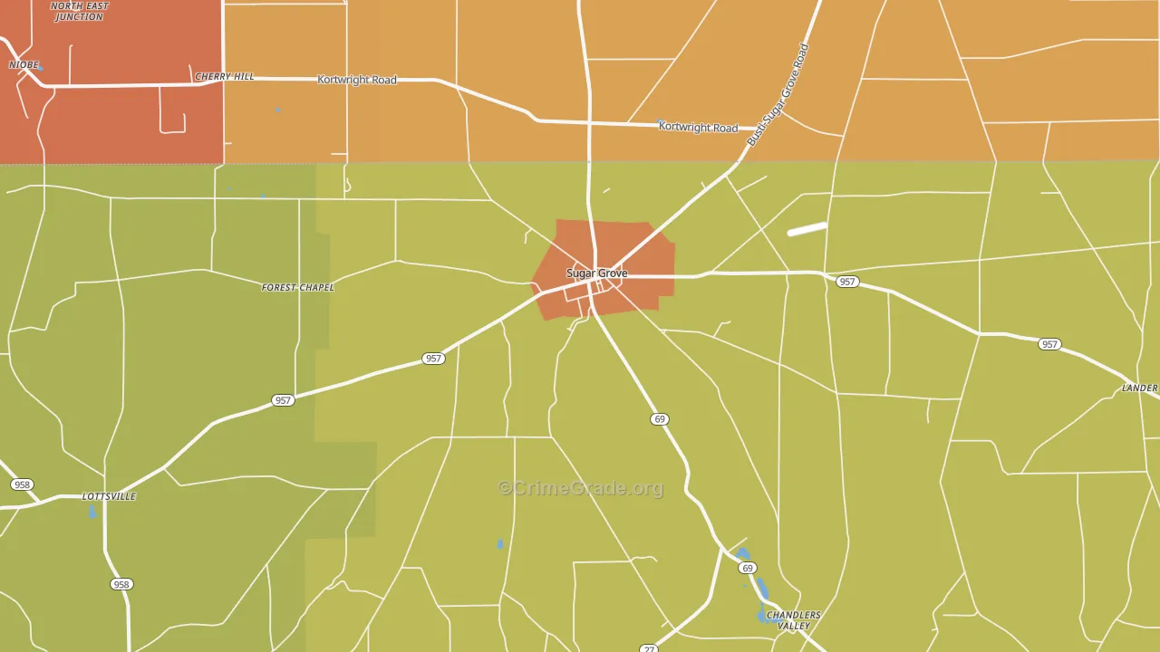 Sugar Grove, PA Map of Burglary Rates