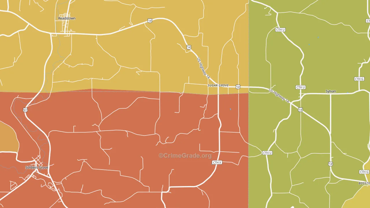 Sugar Grove, WI Map of Burglary Rates