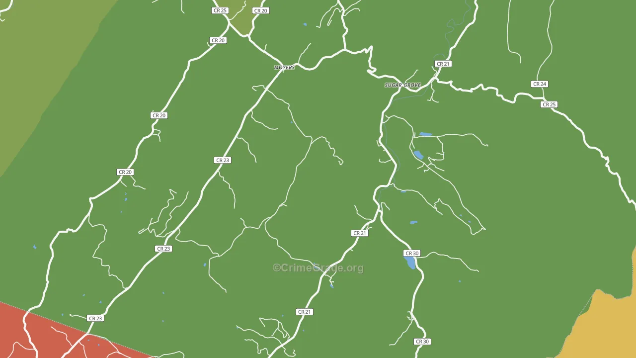 Sugar Grove, WV Map of Burglary Rates
