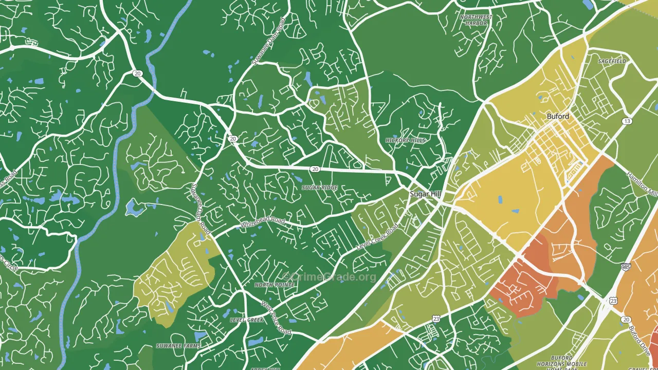 Sugar Hill, GA Map of Burglary Rates