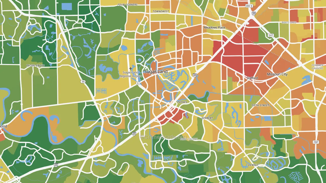 Sugar Land, TX Map of Burglary Rates