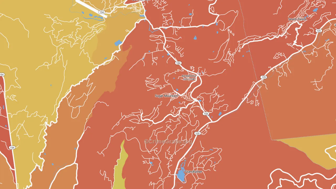 Sugar Mountain, NC Map of Burglary Rates