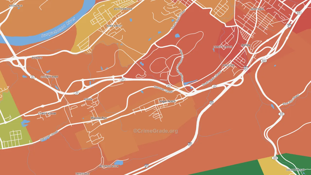 Sugar Notch, PA Map of Burglary Rates