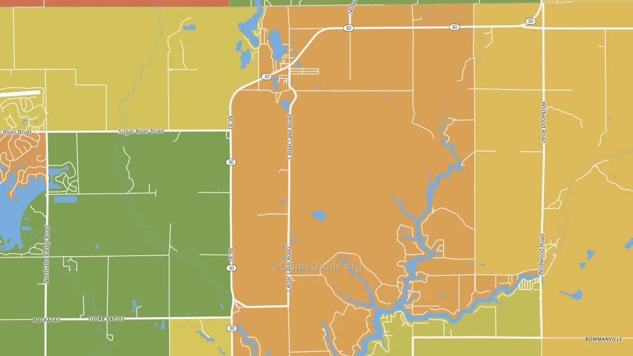 Sugar Rapids, MI Map of Burglary Rates