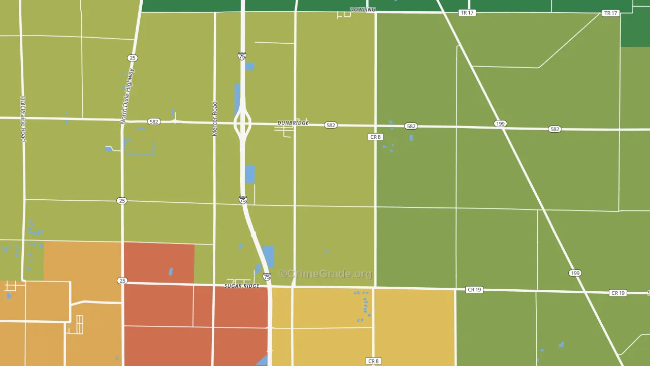 Sugar Ridge, OH Map of Burglary Rates