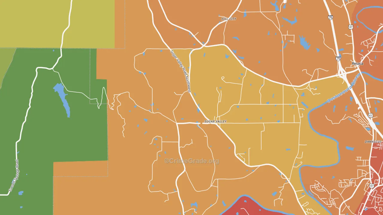 Sugar Valley, GA Map of Burglary Rates