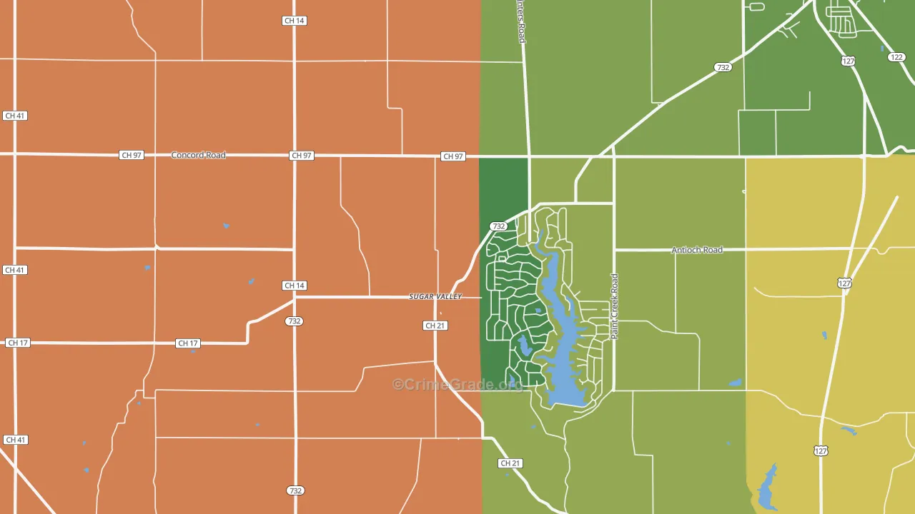 Sugar Valley, OH Map of Burglary Rates