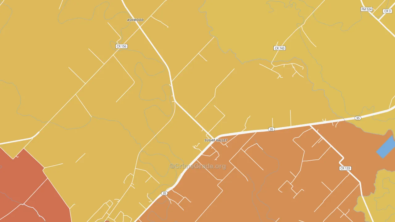 Sugar Valley, TX Map of Burglary Rates