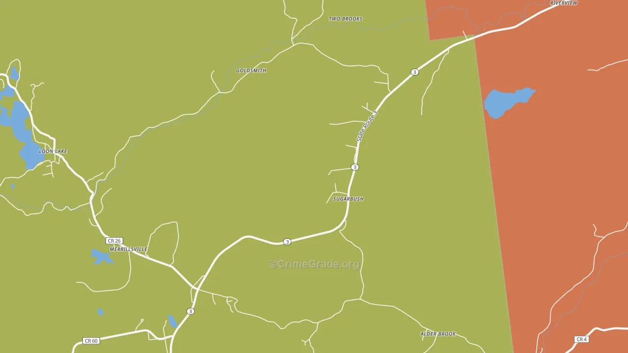 Sugarbush, NY Map of Burglary Rates