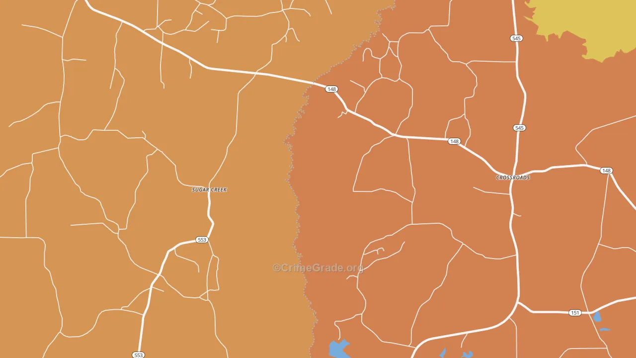 Sugarcreek, LA Map of Burglary Rates