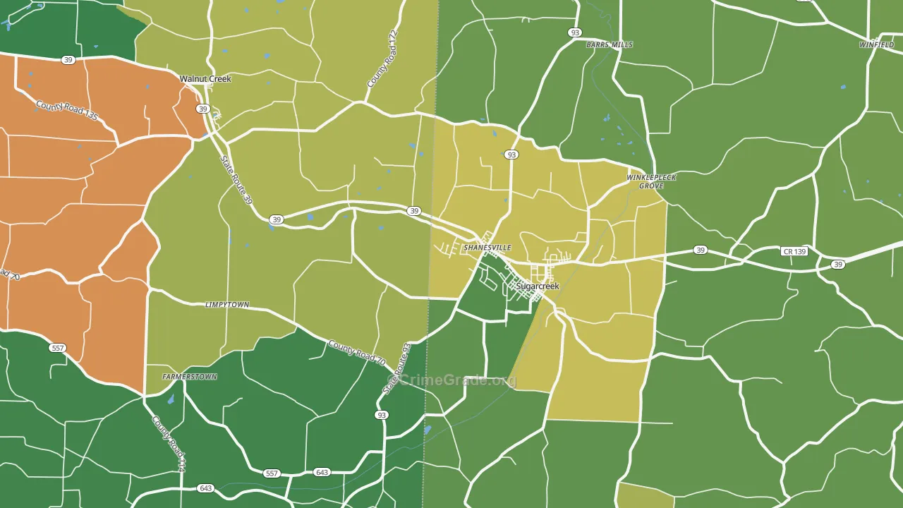 Sugarcreek, OH Map of Burglary Rates