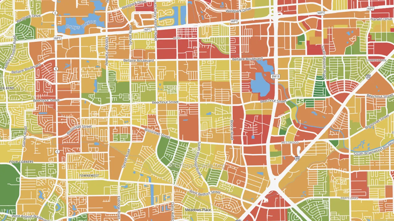 Sugarland, Houston, TX Map of Burglary Rates