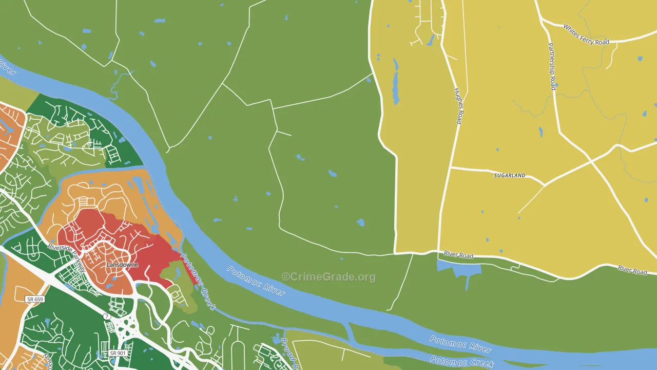 Sugarland, MD Map of Burglary Rates